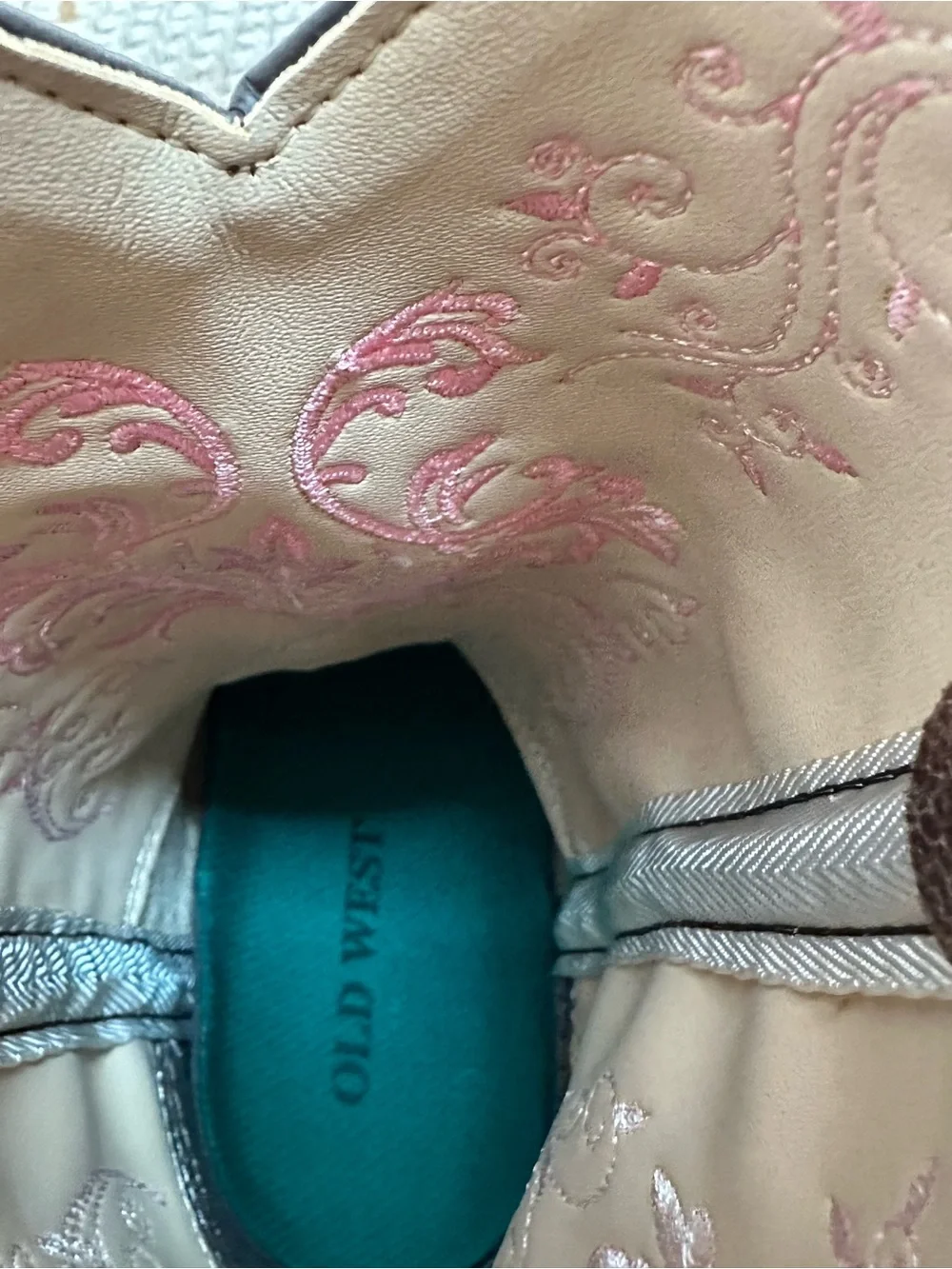 Old West Girls Western Cowboy Boots - Size 13 - Pink & Brown Embroidered